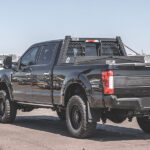 Honeycomb Headache Rack Open Mesh Leopard Finish with Gullwing Toolbox on Ford Super Duty