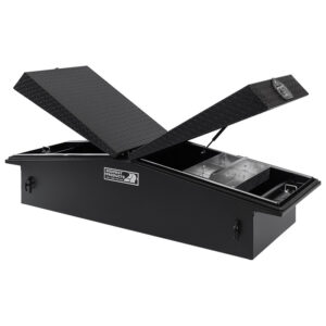 Black Diamond Plate Lid with SMooth Aluminum Base Right Open