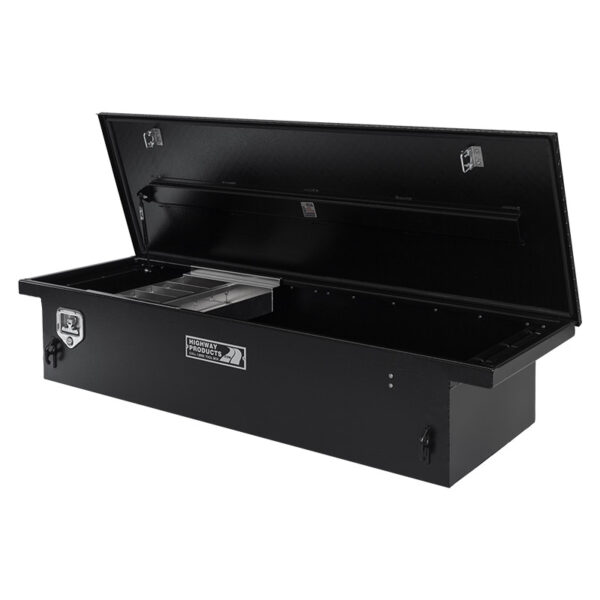 Black Diamond Plate Lid Toolbox with Smooth Black Aluminum Base Right Open