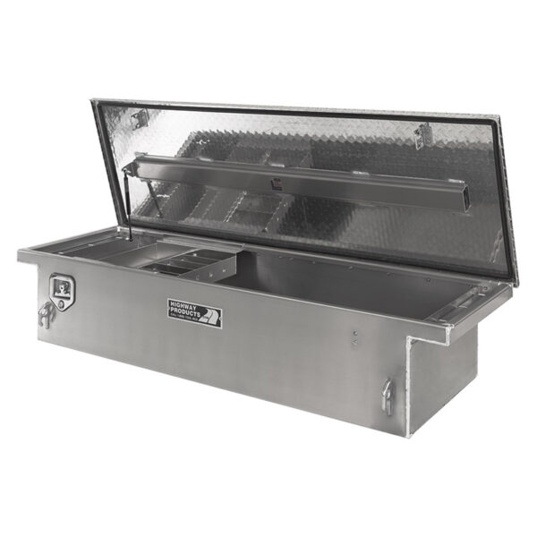 Diamond Plate Toolbox Lid and Smooth Aluminum Base Right Open